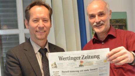 Willy Lehmeier (links) und sein Herausforderer Johannes Strodl besuchten gestern Abend die WZ-Redaktion und stellten sich dabei den Fragen der Journalisten. 
