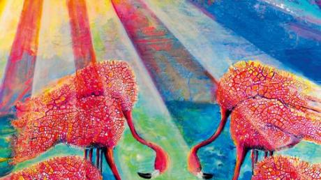 Das bahamaische WGT-Komitee hat dieses Gemälde der Künstlerin Chantal E. Y. Bethel gewählt, weil es auf verschiedene Weise radikale Liebe zum Ausdruck bringt: Flamingos, die Nationaltiere der Bahamas – für die Künstlerin unsere Seelenwesen – verneigen sich, erfasst von den segnenden Strahlen der Anwesenheit Gottes, die überall in der Schöpfung aufleuchten. 
