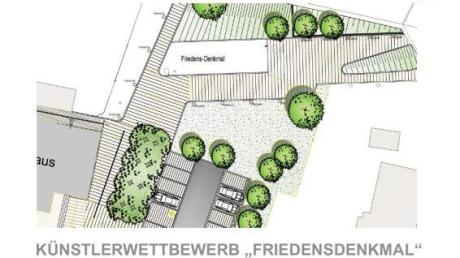 Das Friedensdenkmal (weißte Fläche) in Buttenwiesen soll zwischen dem Rathaus (links unten) und dem Friedhof entstehen.