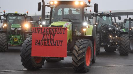 Der 29-jährige Landwirt Reiner Egger aus Hohenreichen führte die Kolonne von rund 100 Traktoren an, die sich am Sonntagmorgen von Wertingen aus auf den Weg zur Demonstration nach Augsburg machte.